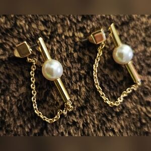 Elegant Gold and Pearl Chain Earrings